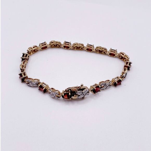 Gold Plated Tennis Bracelet with Red Garnet CZ Stones Size 7” - Picture 3 of 5
